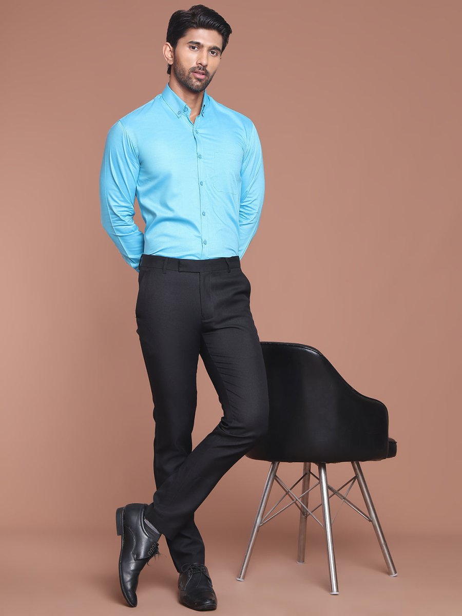 Sky Solid Cotton Formal Shirt for Men - SF_9042Sky_S