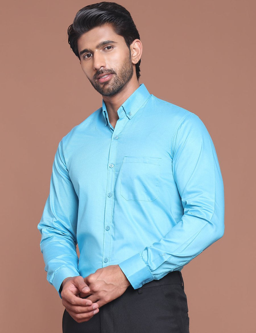 Sky Solid Cotton Formal Shirt for Men - SF_9042Sky_S