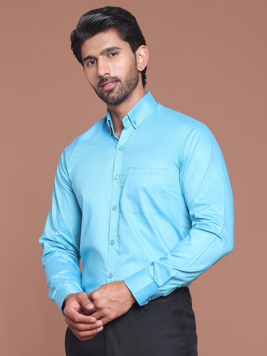 Sky Solid Cotton Formal Shirt for Men - SF_9042Sky_S