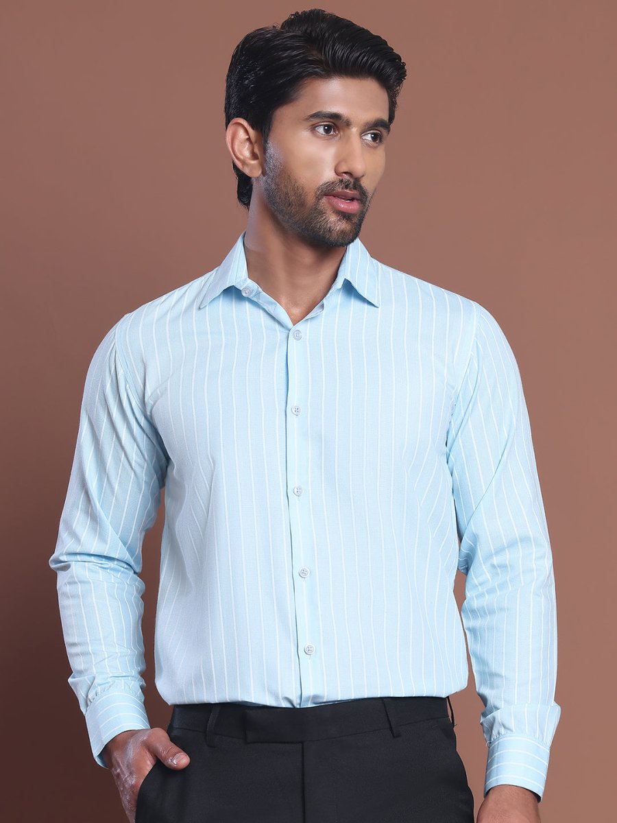 Sky Striped Cotton Shirt for Men - SF_770Sky_S