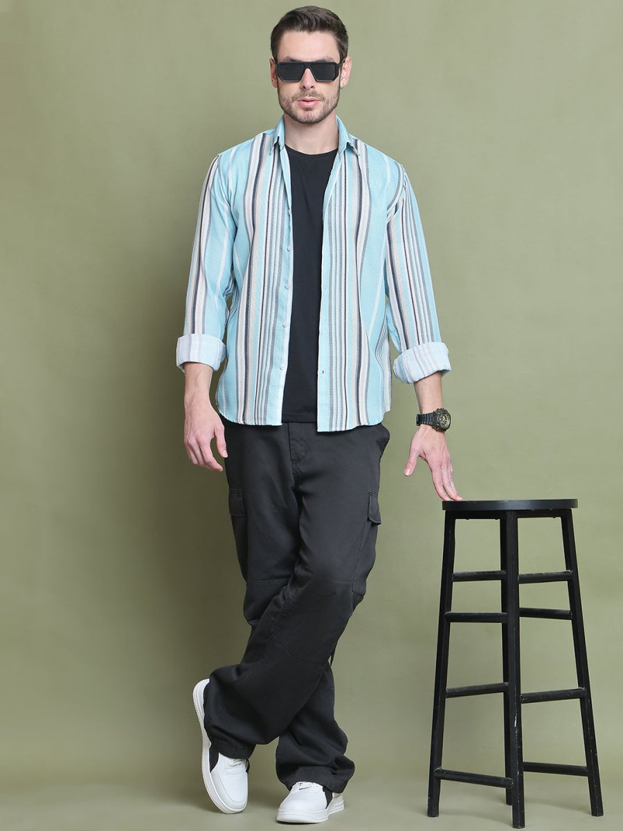 Sky Striped Party Shirt for Men - SF_9025Sky_S
