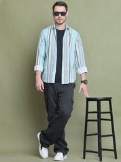 Sky Striped Party Shirt for Men - SF_9025Sky_S