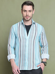 Sky Striped Party Shirt for Men - SF_9025Sky_S