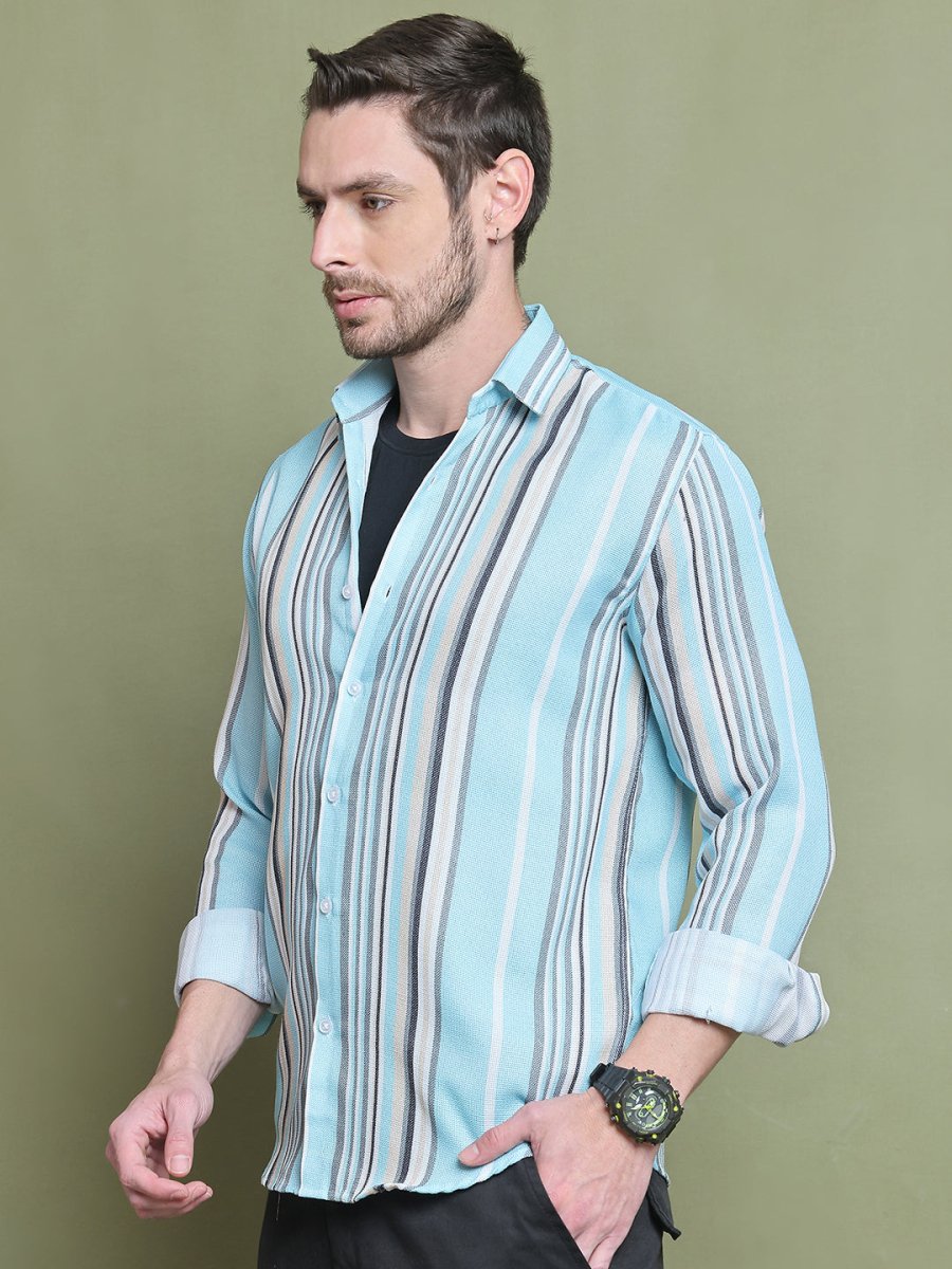 Sky Striped Party Shirt for Men - SF_9025Sky_S