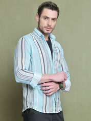 Sky Striped Party Shirt for Men - SF_9025Sky_S