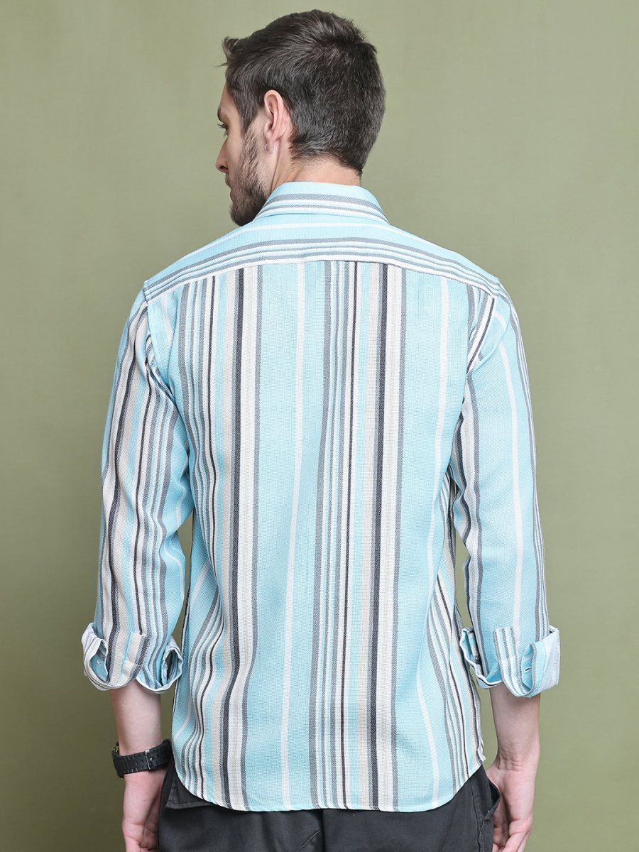 Sky Striped Party Shirt for Men - SF_9025Sky_S