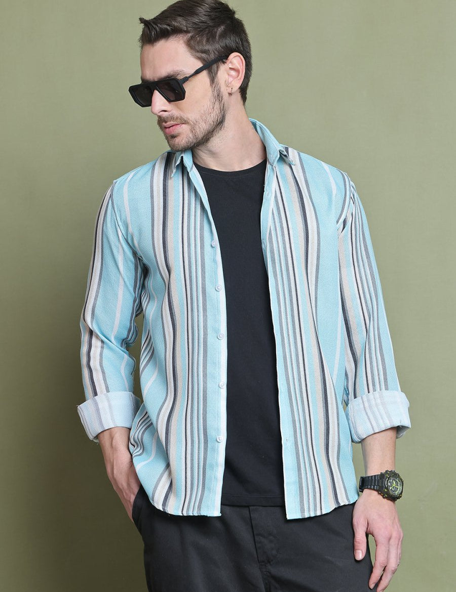Sky Striped Party Shirt for Men - SF_9025Sky_S