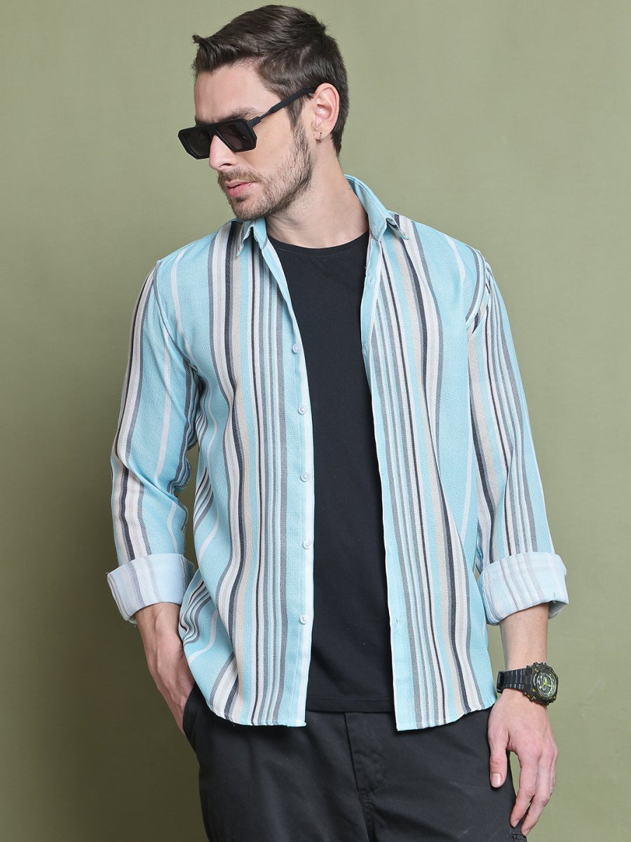 Sky Striped Party Shirt for Men - SF_9025Sky_S