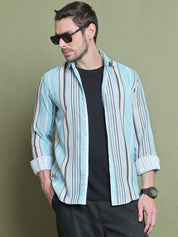 Sky Striped Party Shirt for Men - SF_9025Sky_S