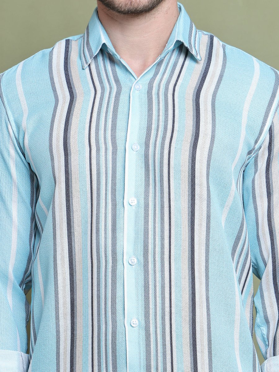 Sky Striped Party Shirt for Men - SF_9025Sky_S