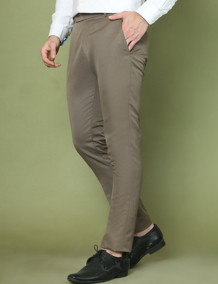 Solid Cotton Formal Trouser for Men's - FGP_275Brown_30