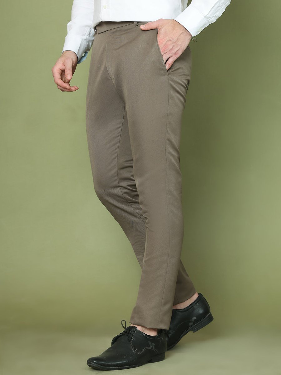 Solid Cotton Formal Trouser for Men's - FGP_275Brown_30