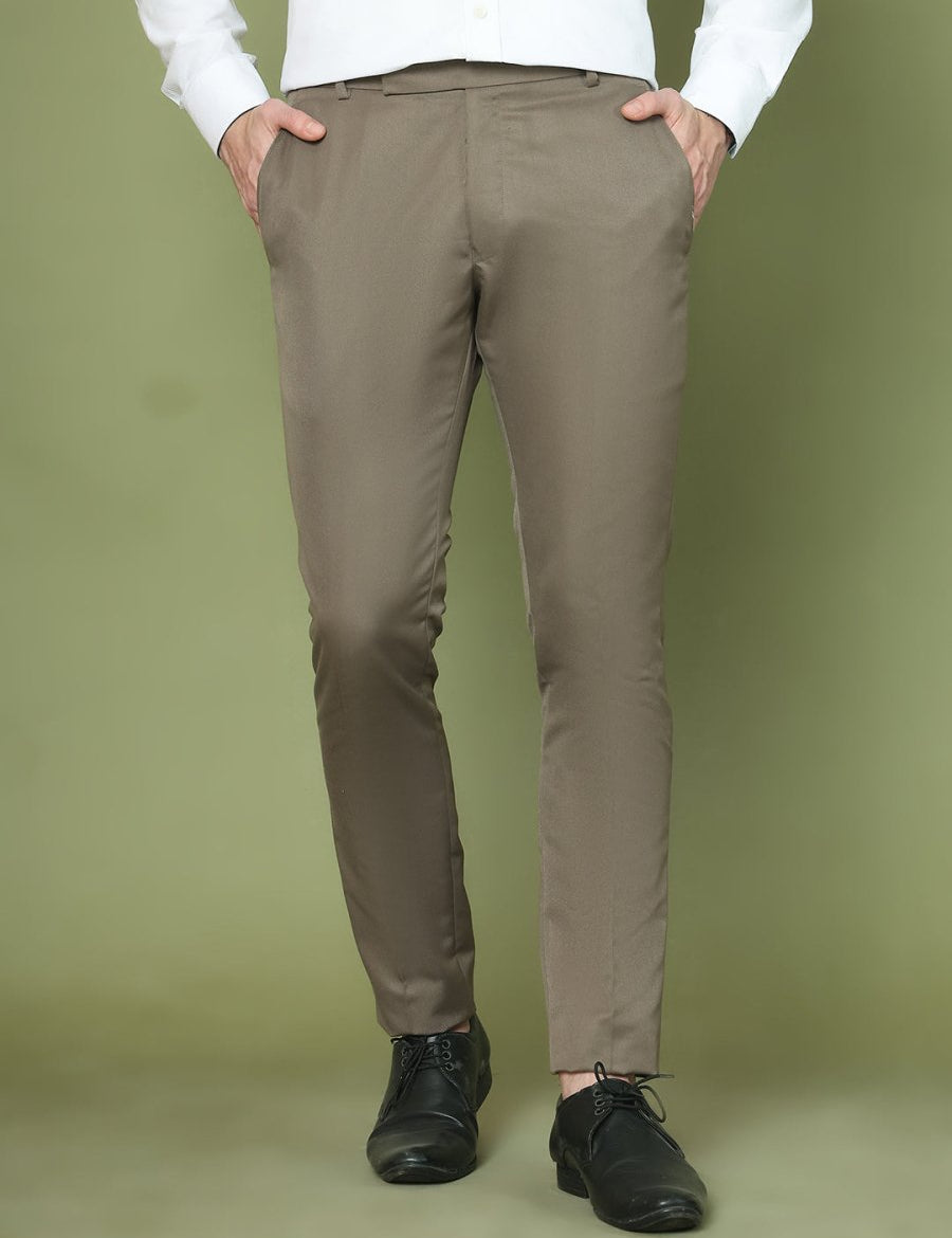 Solid Cotton Formal Trouser for Men's - FGP_275Brown_30