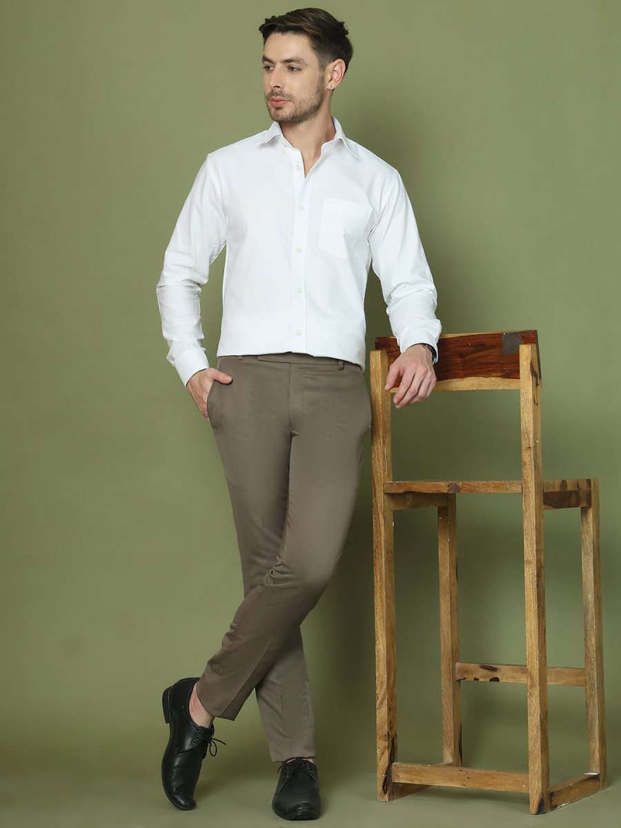 Solid Cotton Formal Trouser for Men's - FGP_275Brown_30