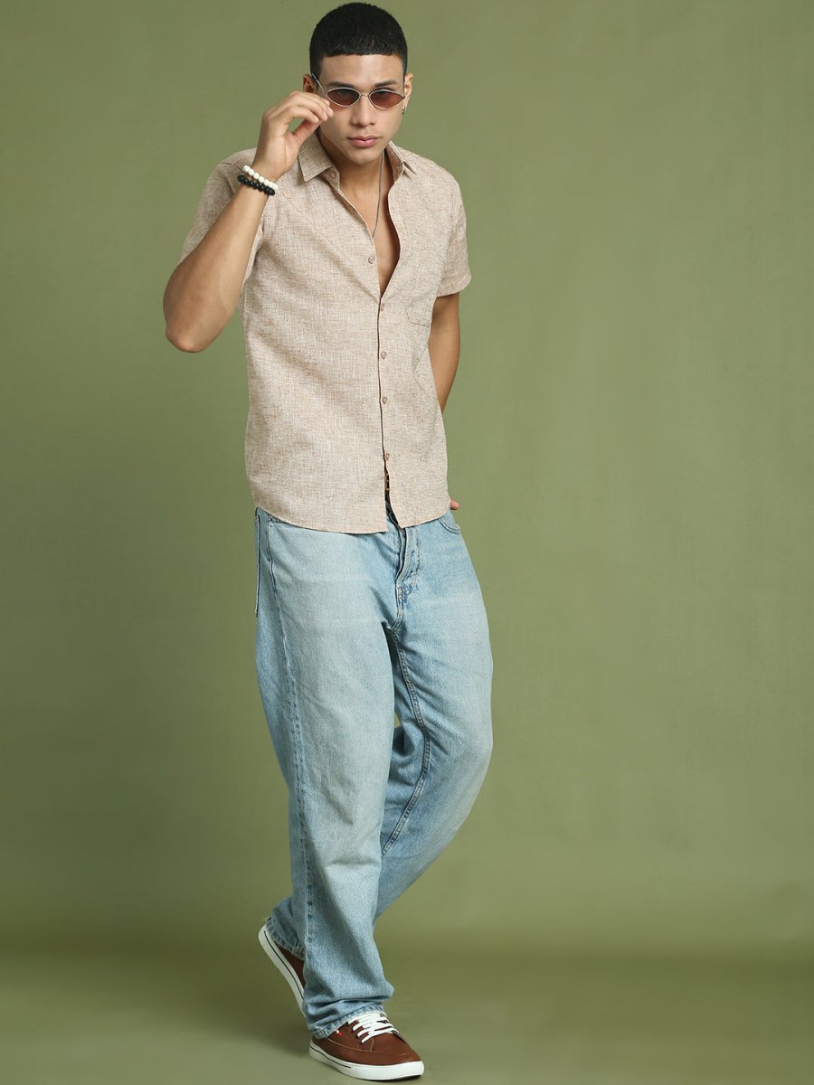 Solid Half Sleeve Shirt for Men - SF_783Rust_S