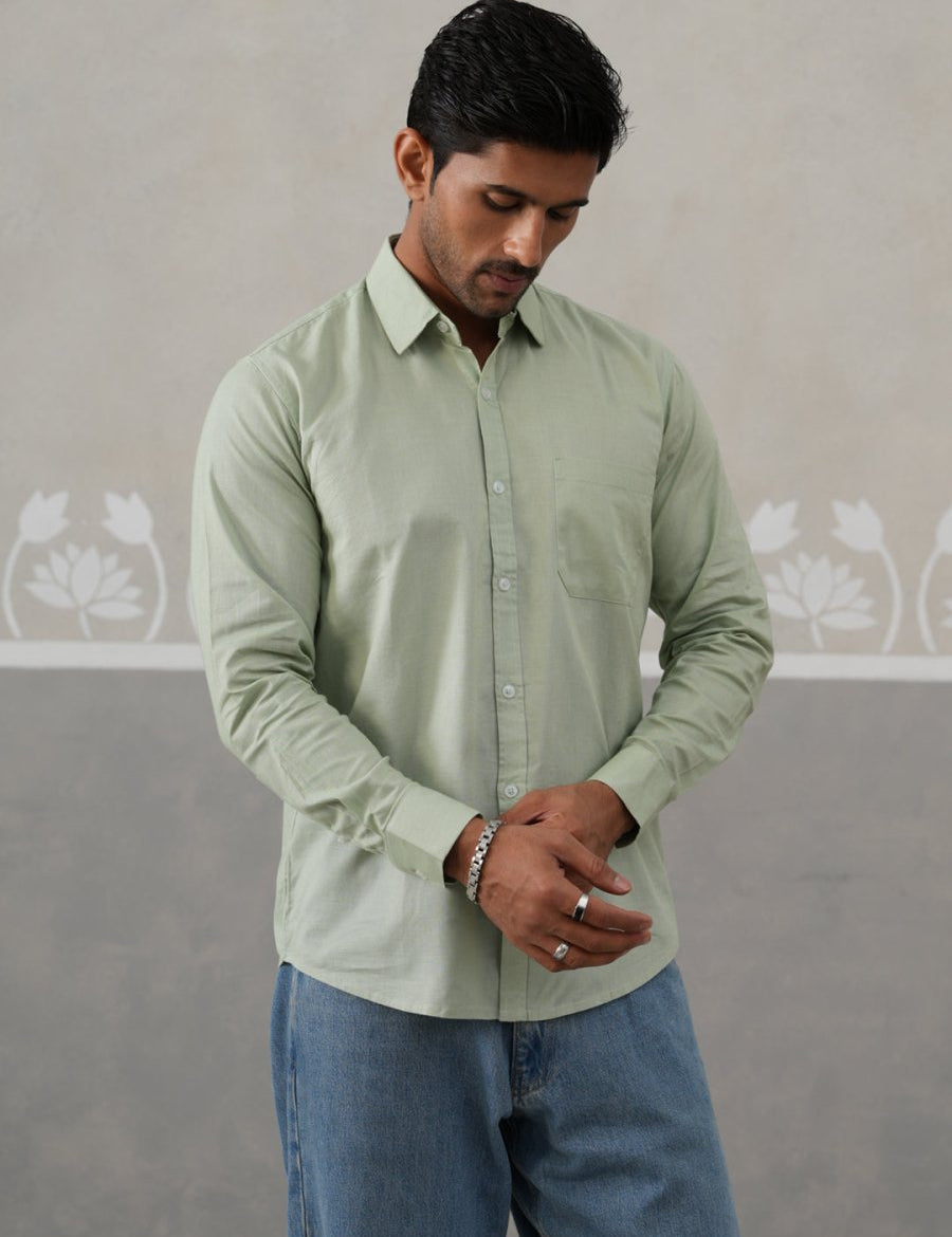 Solid Pure Cotton Casual Shirt for Men - SF_9055Pista_S