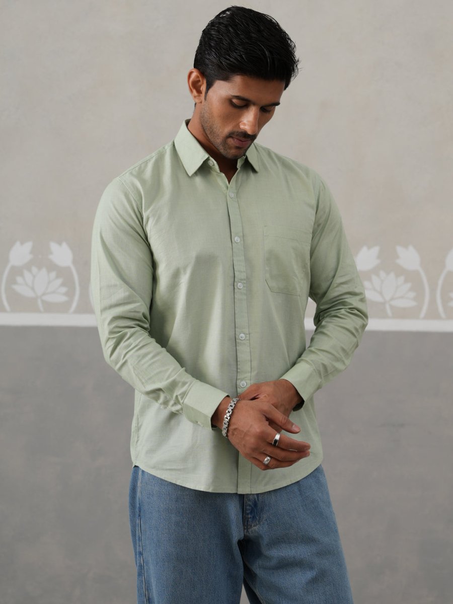 Solid Pure Cotton Casual Shirt for Men - SF_9055Pista_S