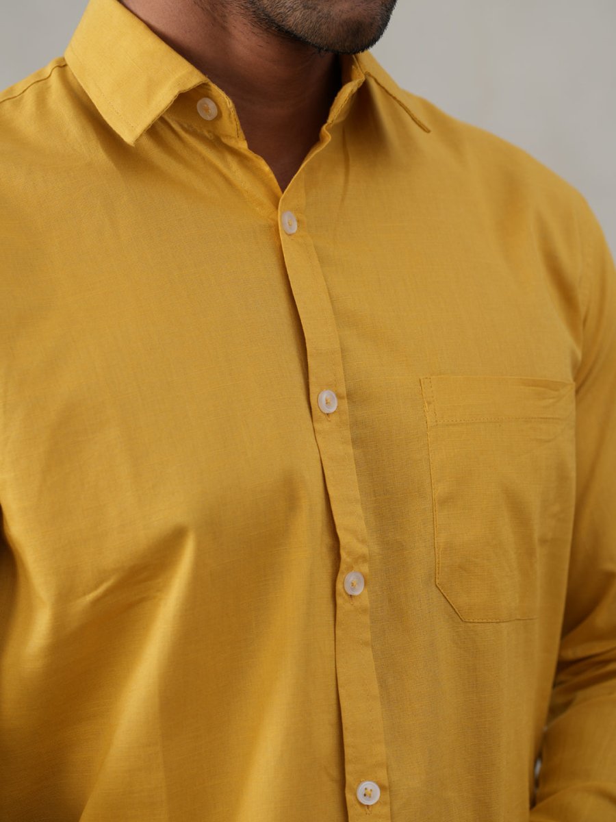 Solid Pure Cotton Casual Shirt for Men - SF_9055Mustard_S