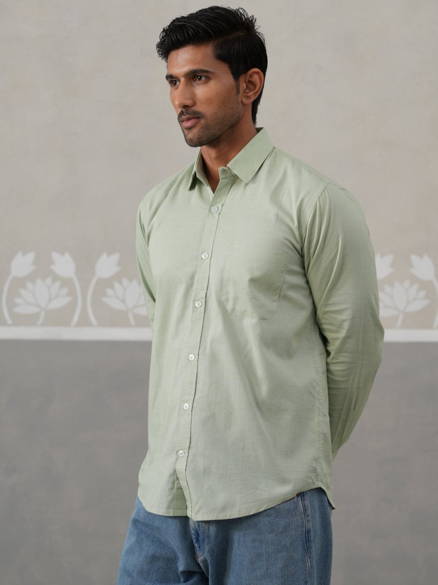 Solid Pure Cotton Casual Shirt for Men - SF_9055Pista_S