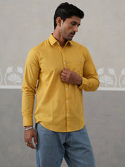 Solid Pure Cotton Casual Shirt for Men - SF_9055Mustard_S