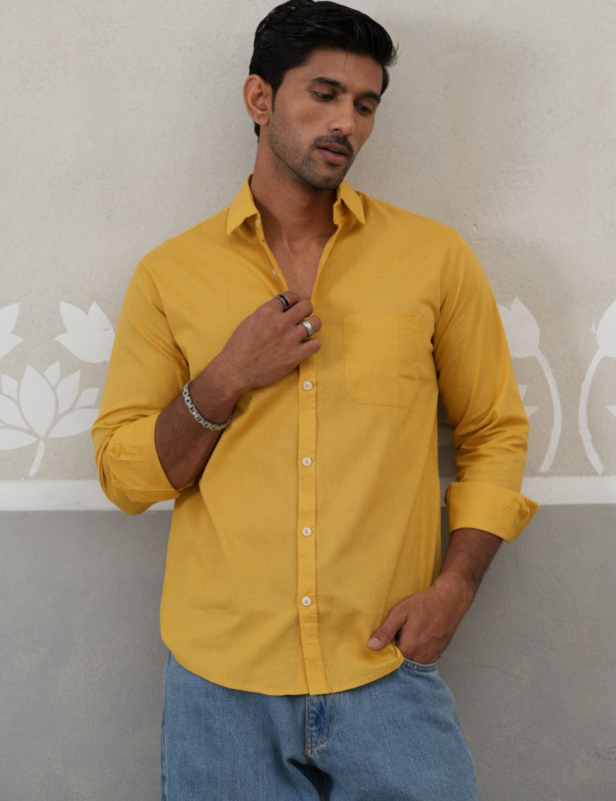 Solid Pure Cotton Casual Shirt for Men - SF_9055Mustard_S