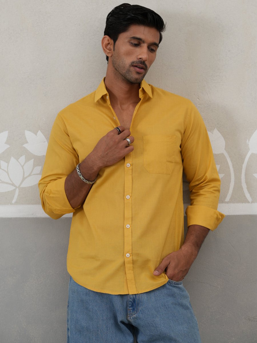 Solid Pure Cotton Casual Shirt for Men - SF_9055Mustard_S