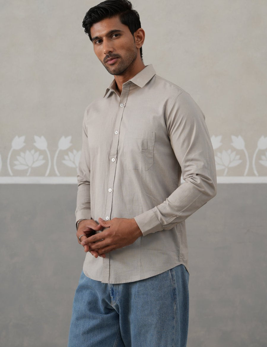 Solid Pure Cotton Casual Shirt for Men - SF_9055Light-Grey_S