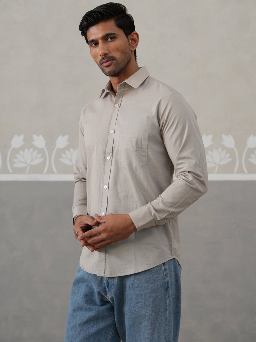 Solid Pure Cotton Casual Shirt for Men - SF_9055Light-Grey_S