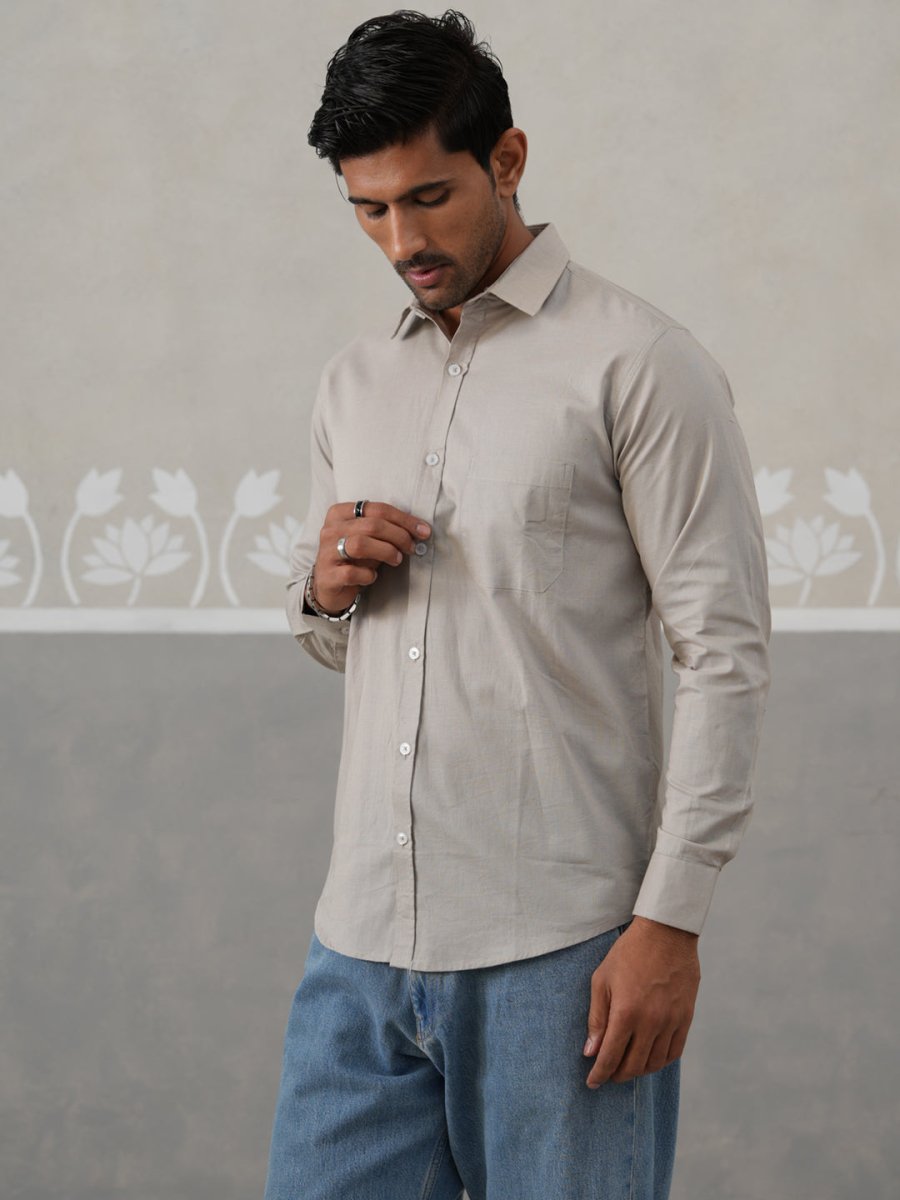 Solid Pure Cotton Casual Shirt for Men - SF_9055Light-Grey_S