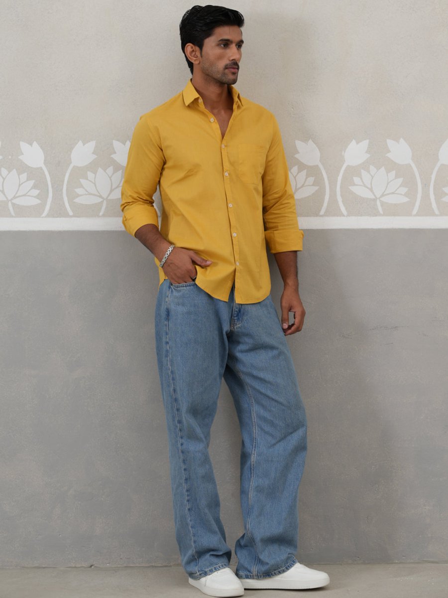 Solid Pure Cotton Casual Shirt for Men - SF_9055Mustard_S