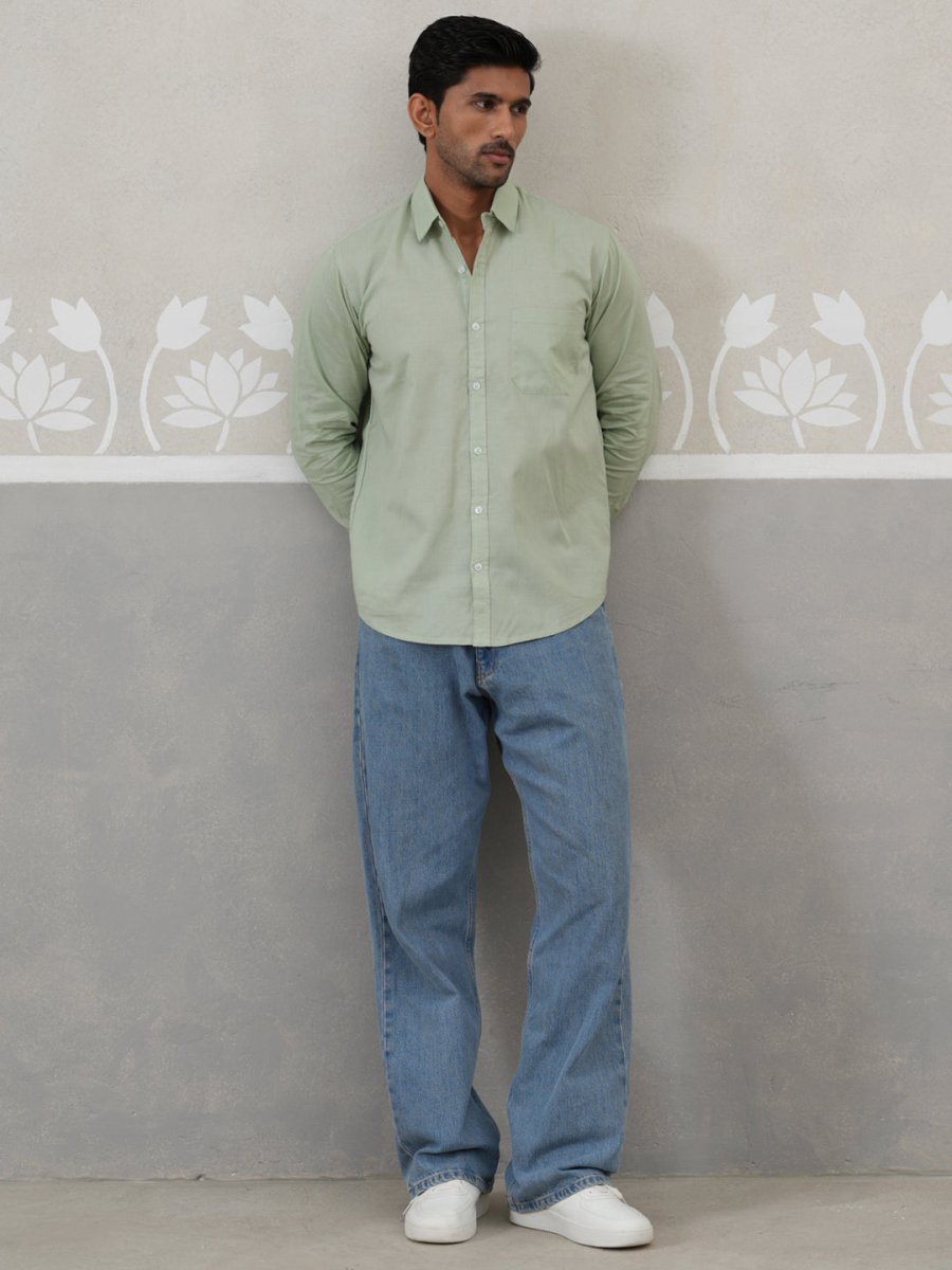 Solid Pure Cotton Casual Shirt for Men - SF_9055Pista_S