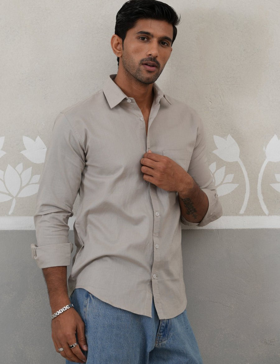 Solid Pure Cotton Casual Shirt for Men - SF_9055Light-Grey_S
