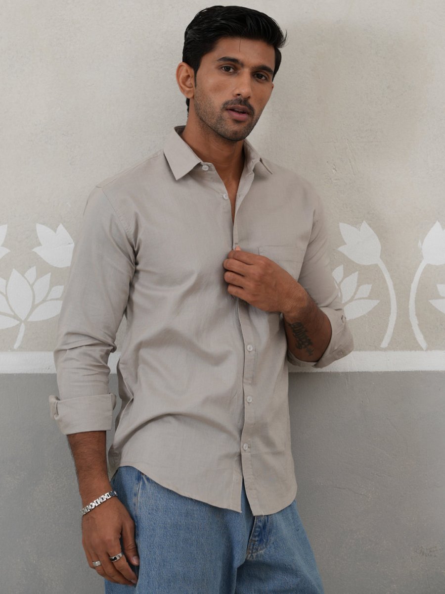 Solid Pure Cotton Casual Shirt for Men - SF_9055Light-Grey_S