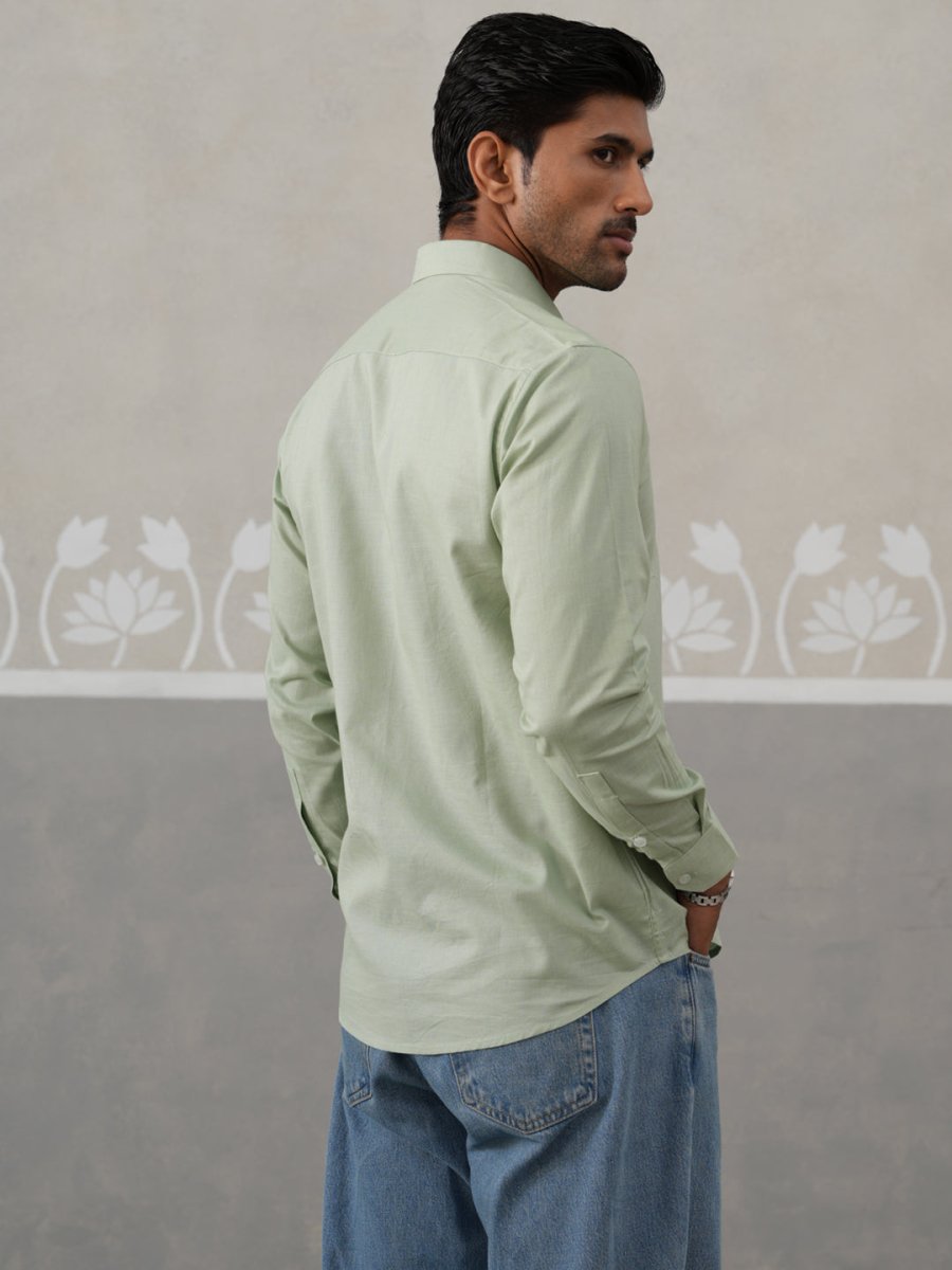 Solid Pure Cotton Casual Shirt for Men - SF_9055Pista_S