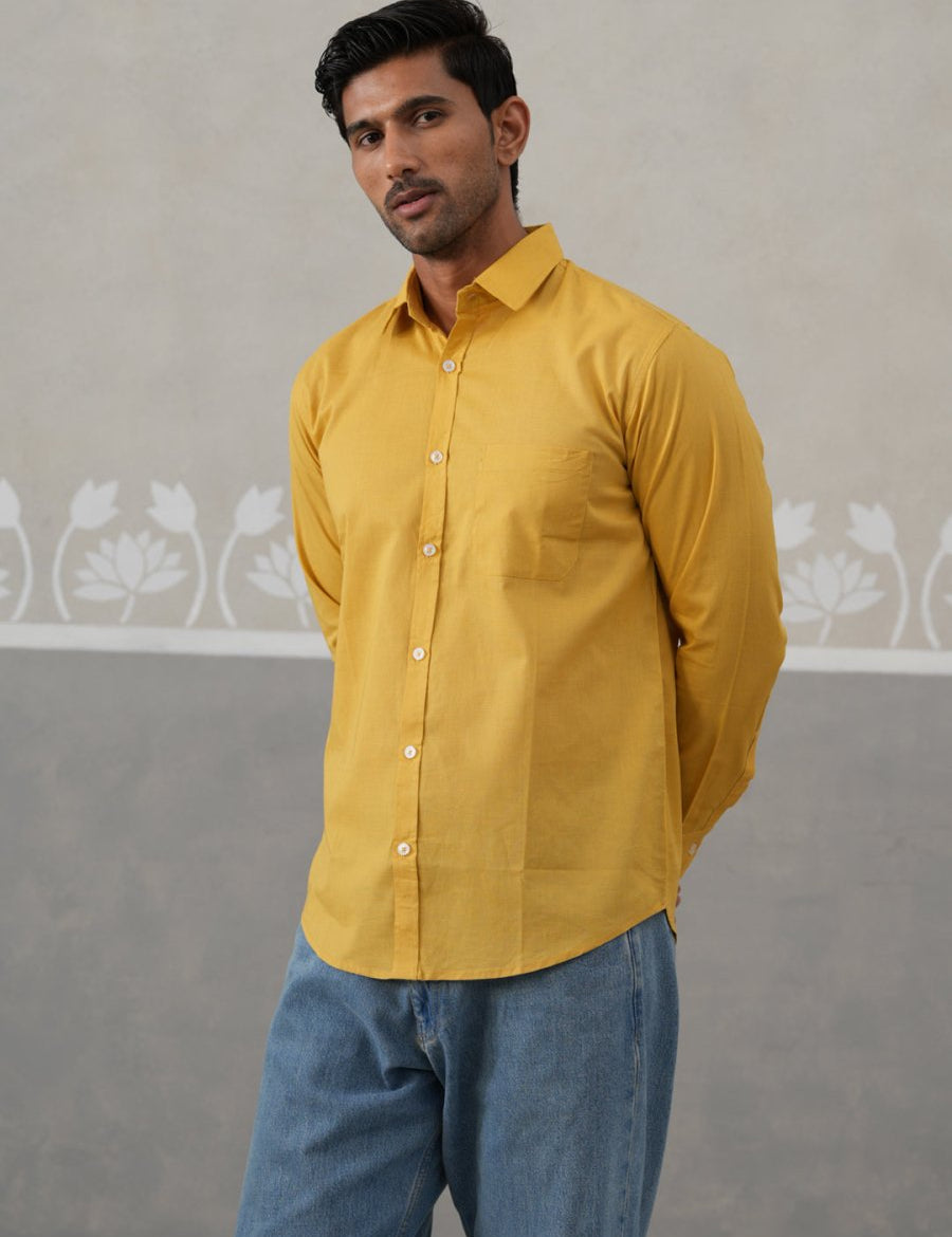 Solid Pure Cotton Casual Shirt for Men - SF_9055Mustard_S