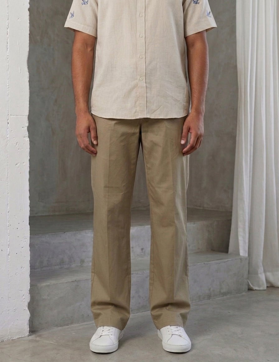 Solid Relaxed-Fit Cotton Trouser - FGP_304Beige_30