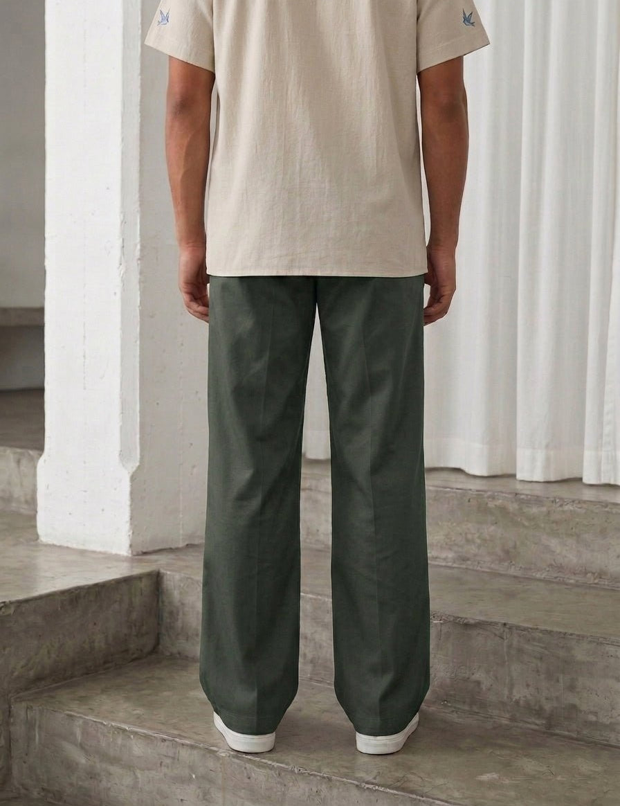 Solid Relaxed-Fit Cotton Trouser - FGP_304Pista_30