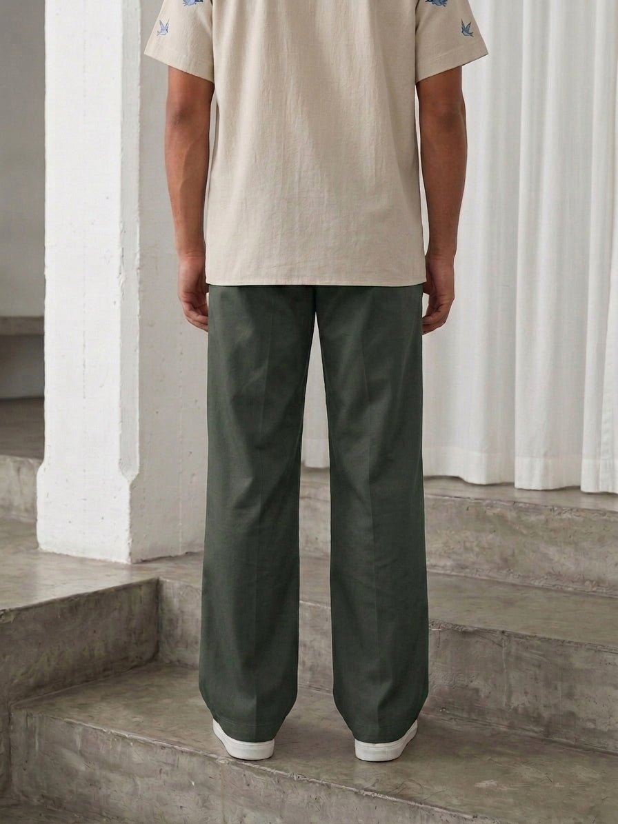 Solid Relaxed-Fit Cotton Trouser - FGP_304Pista_30