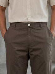 Solid Relaxed-Fit Cotton Trouser - FGP_304Brown_30