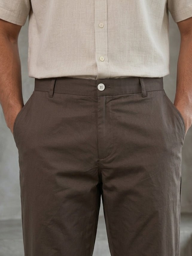 Solid Relaxed-Fit Cotton Trouser - FGP_304Brown_30