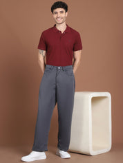 Solid Relaxed-Fit Regular Trousers For Men - GP_281Grey_30