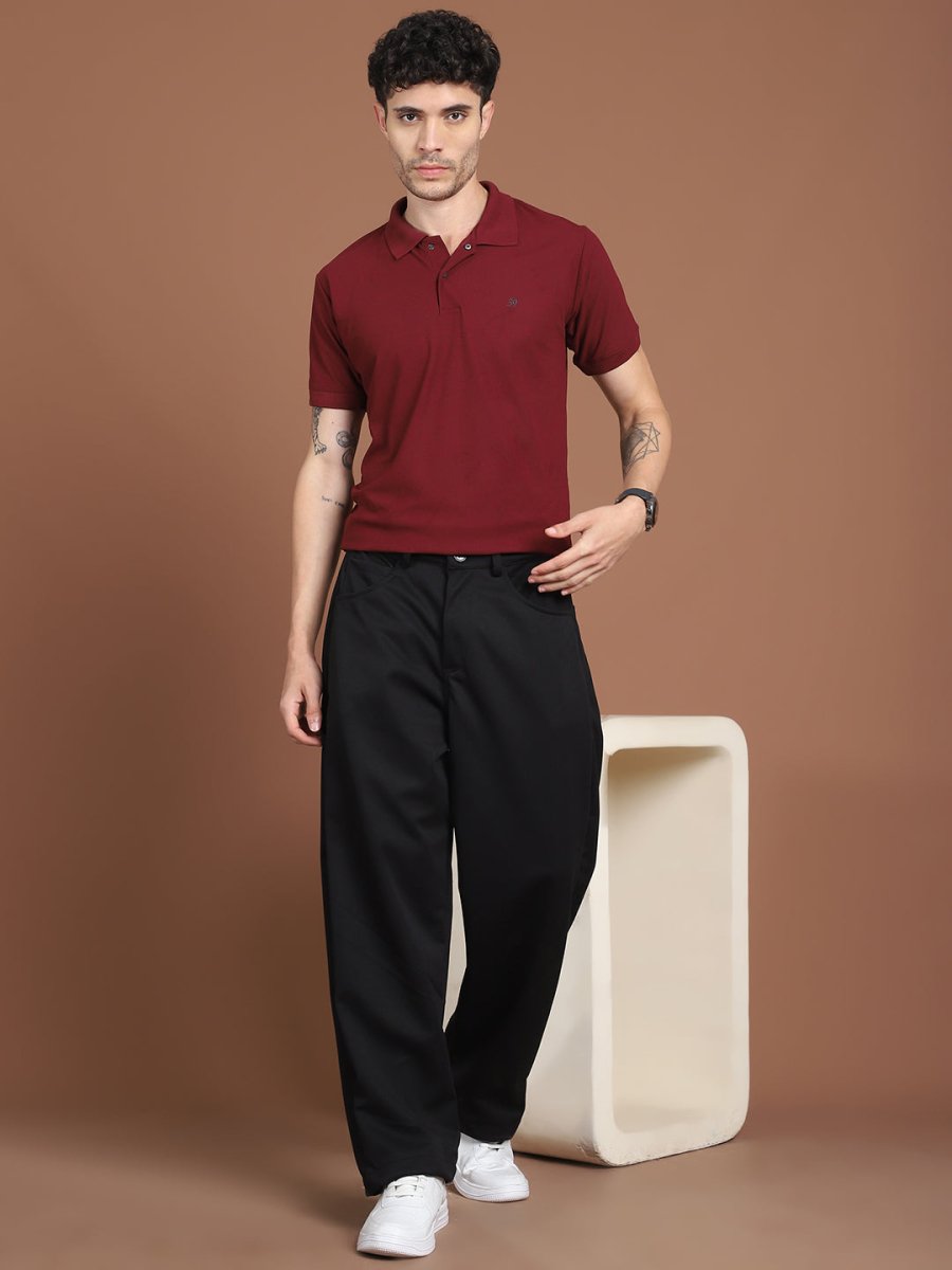 Solid Relaxed-Fit Regular Trousers For Men - GP_281Black_30