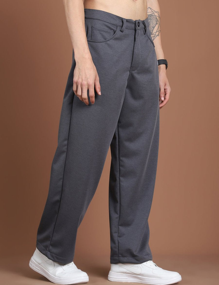Solid Relaxed-Fit Regular Trousers For Men - GP_281Grey_30