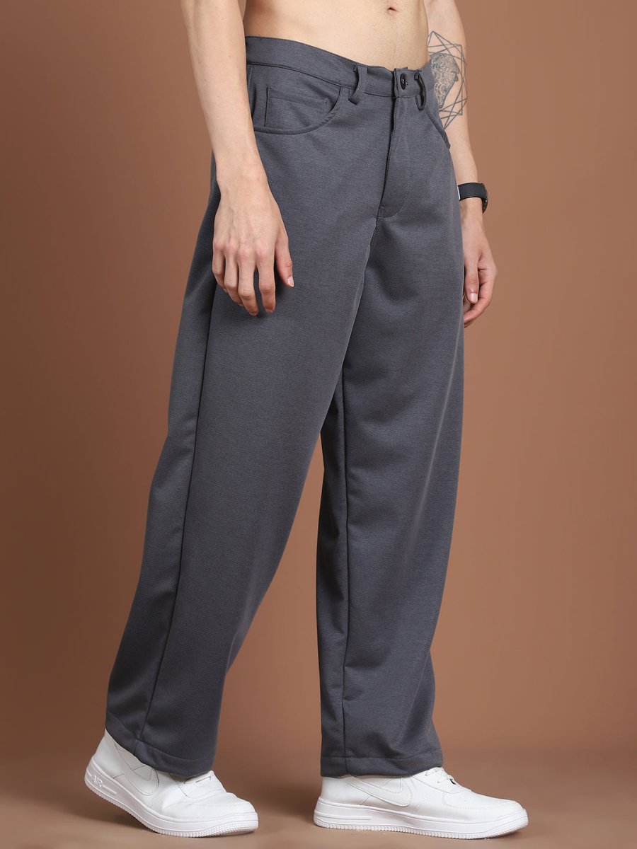 Solid Relaxed-Fit Regular Trousers For Men - GP_281Grey_30