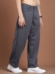 Solid Relaxed-Fit Regular Trousers For Men - GP_281Grey_30