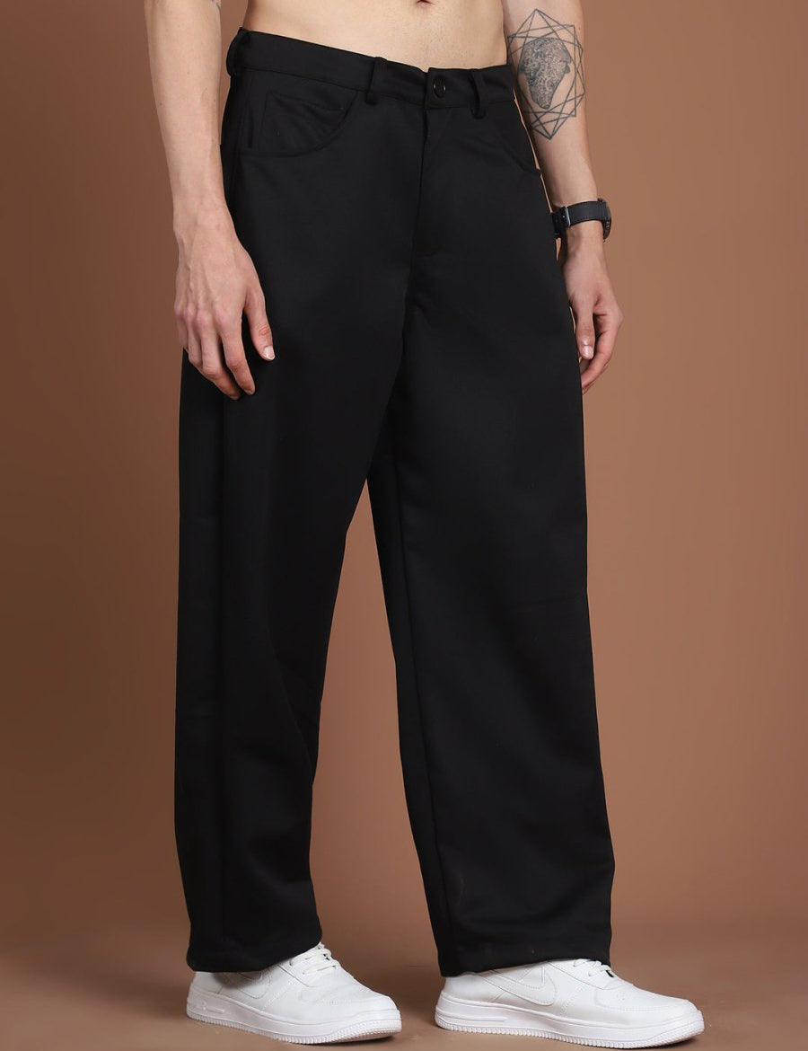 Solid Relaxed-Fit Regular Trousers For Men - GP_281Black_30