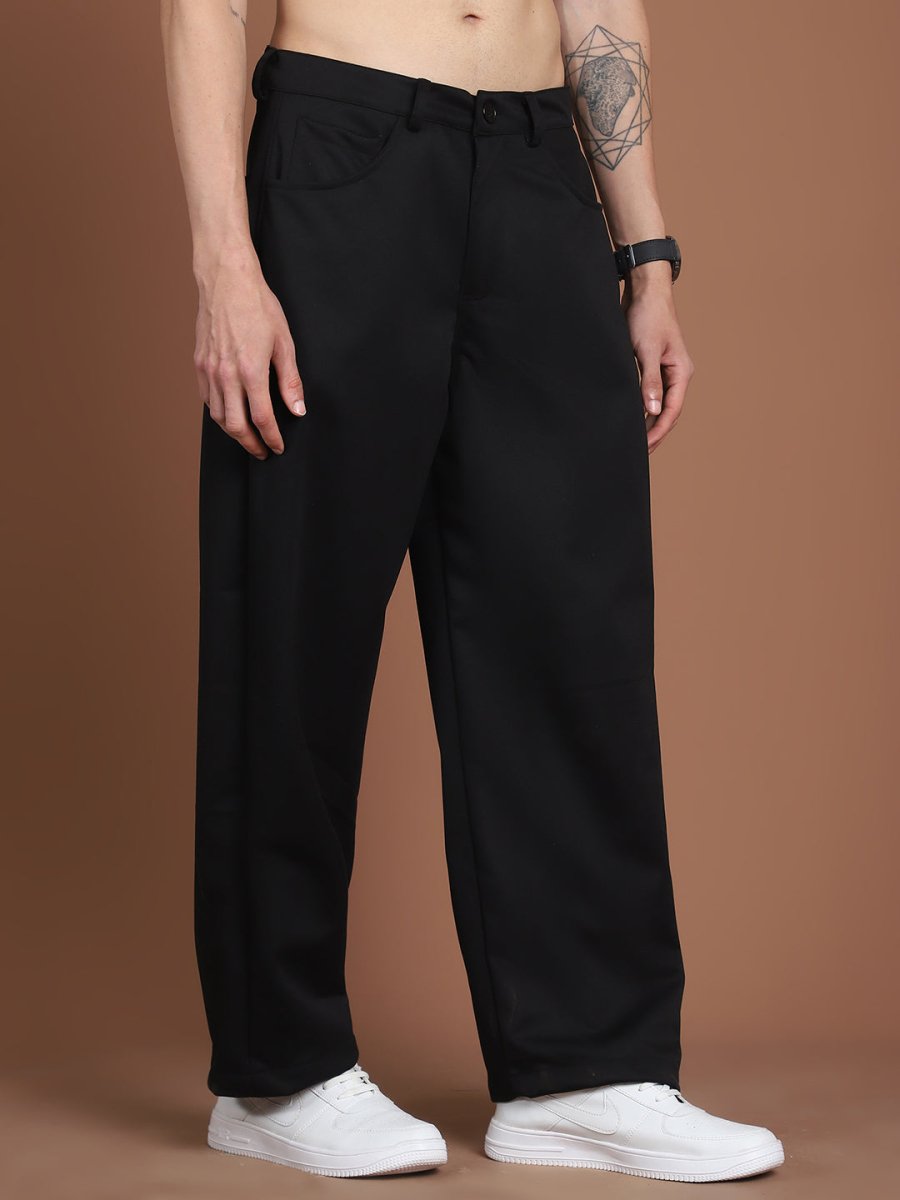 Solid Relaxed-Fit Regular Trousers For Men - GP_281Black_30