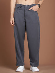Solid Relaxed-Fit Regular Trousers For Men - GP_281Grey_30