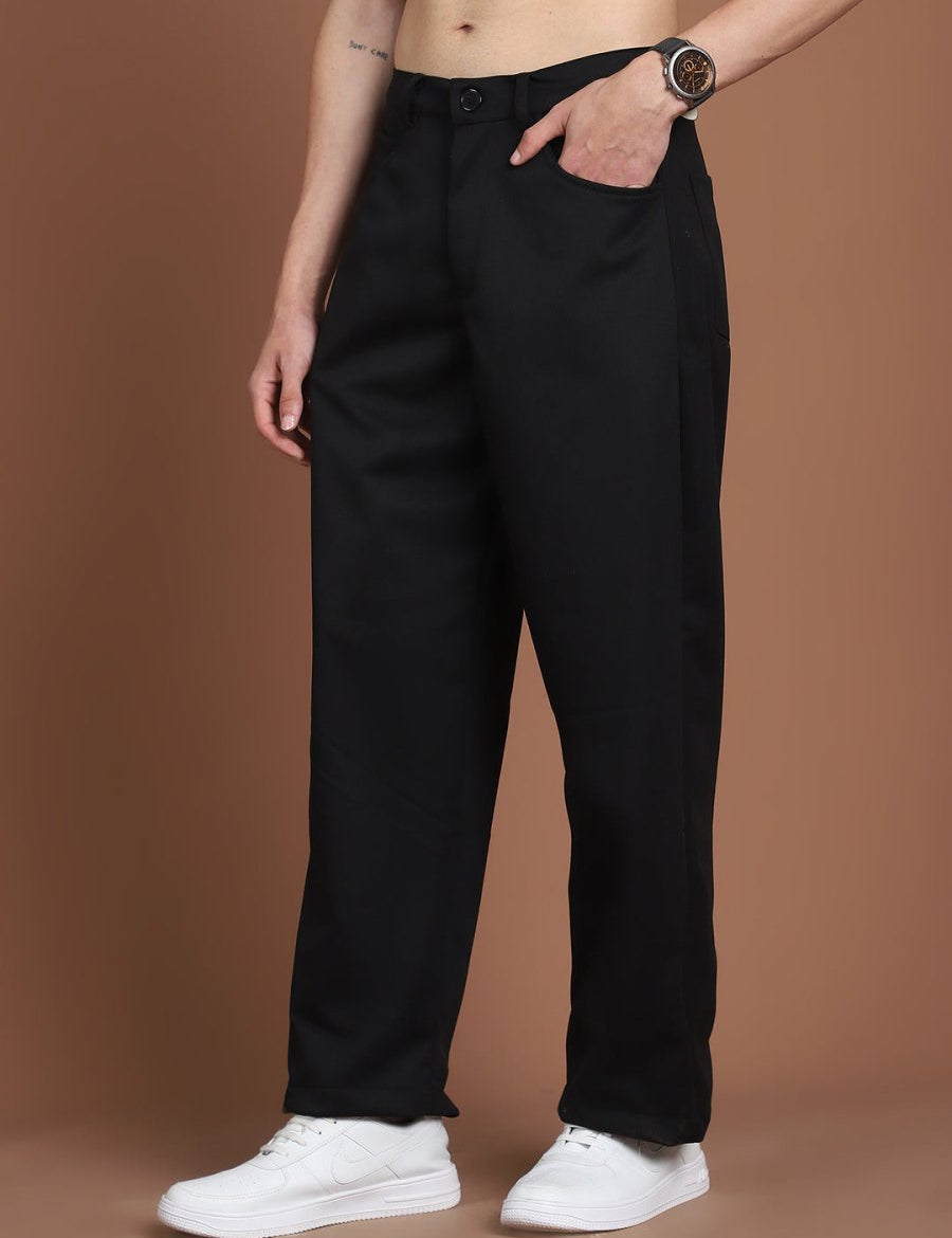 Solid Relaxed-Fit Regular Trousers For Men - GP_281Black_30