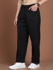Solid Relaxed-Fit Regular Trousers For Men - GP_281Black_30